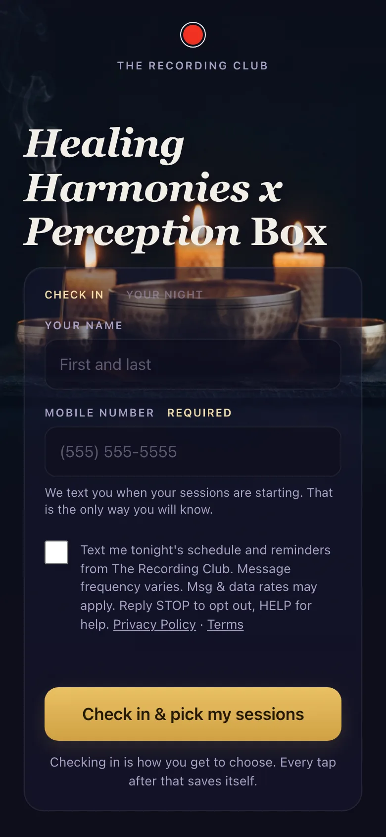 Guest check-in screen