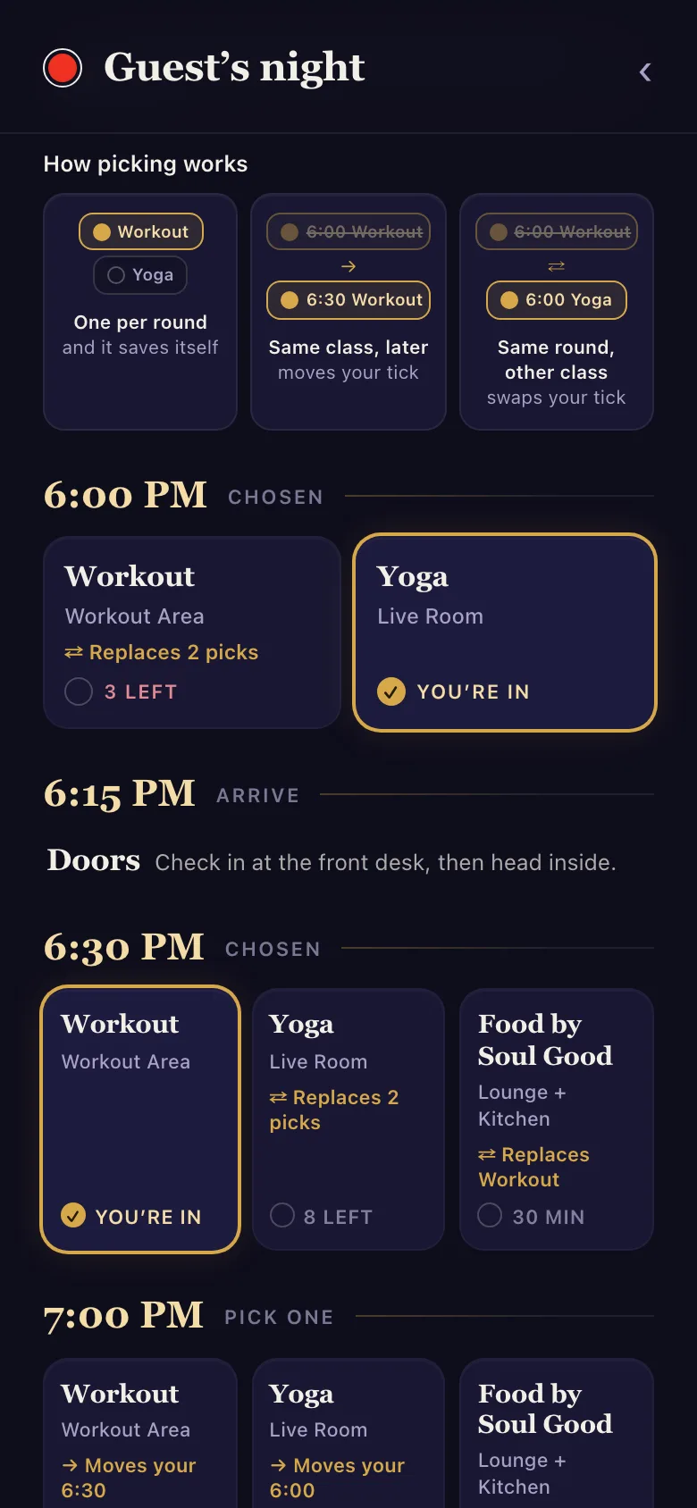 Session picker by round